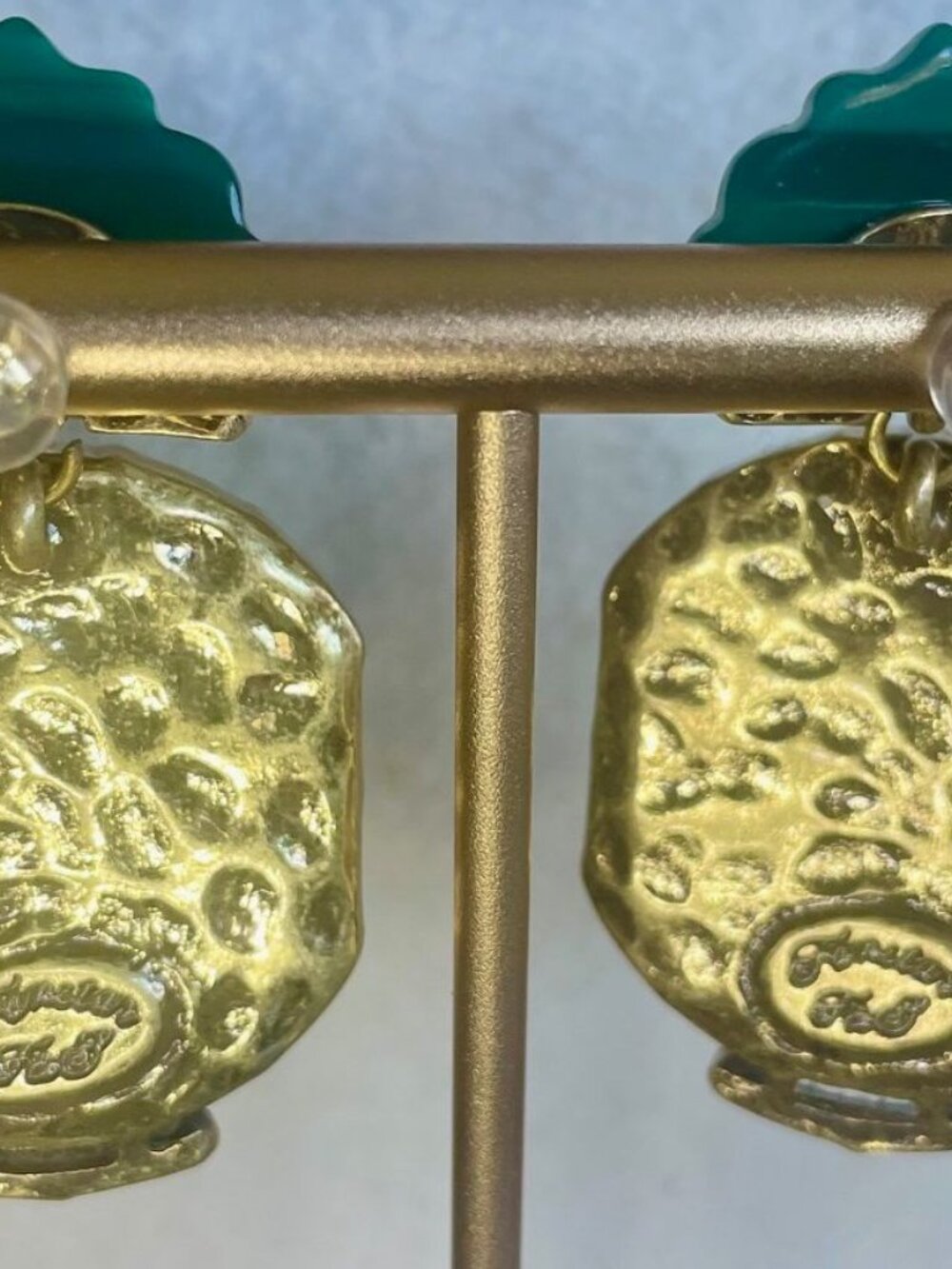 Art Deco Asian Style Earrings, Malachite Greed intricate pavé CZ detailing - Picture 3 of 3